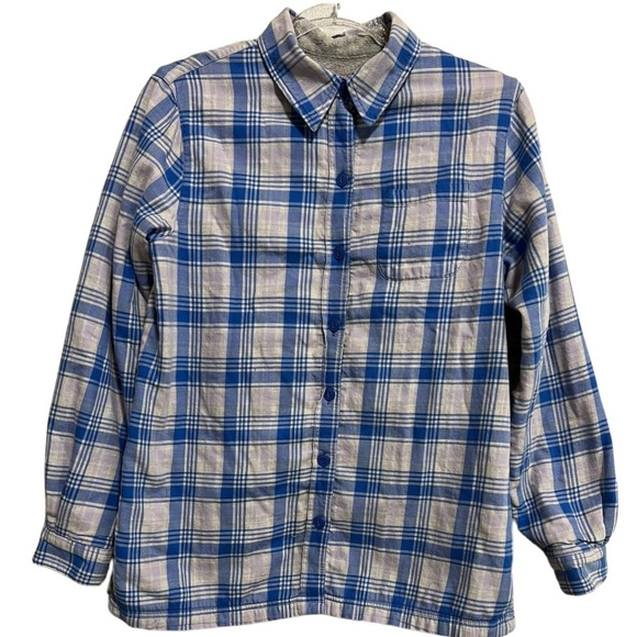 L.L. Bean Fleece Lined Flannel Shirt Jacket Blue Plaid Shacket Size S - Picture 1 of 7